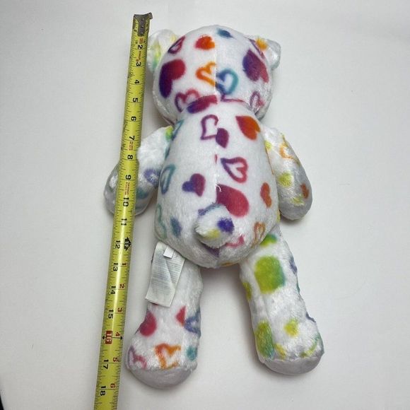 Build A Bear Rainbow Hearts Teddy Bear White Purple Plush "16 - Picture 6 of 7